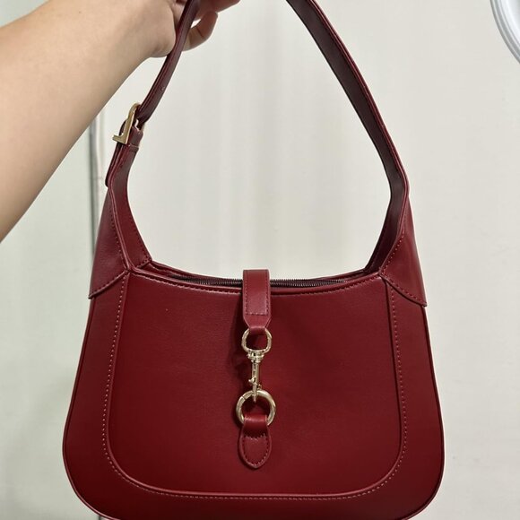 Neiman Marcus Saddle Burgundy Lock 2-in-1 Convertible Shoulder & Crossbody Bag - Picture 1 of 6